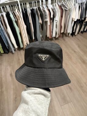 Prada Black Logo Triangle Bucket Hat - Men's Accessory